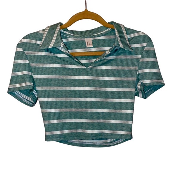Green Striped Polo Crop Top - Picture 1 of 2
